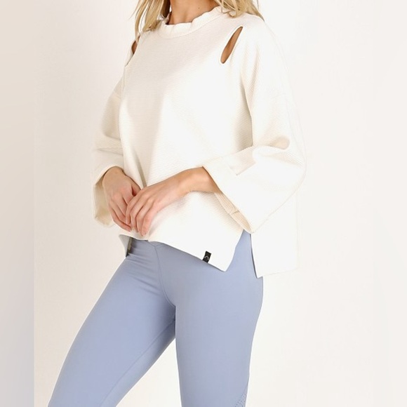 Varley Jenny Sweat Boxy Crop mock neck sweatshirt cutout ivory women S - Picture 2 of 11